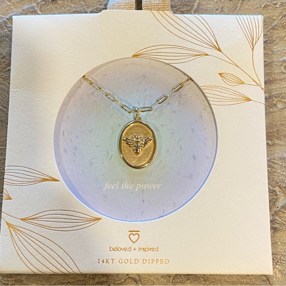 Beloved + Inspired 14K Gold Dipped Poppy Bee Dahlia Tag Pendant Necklace - Gold - Picture 2 of 16